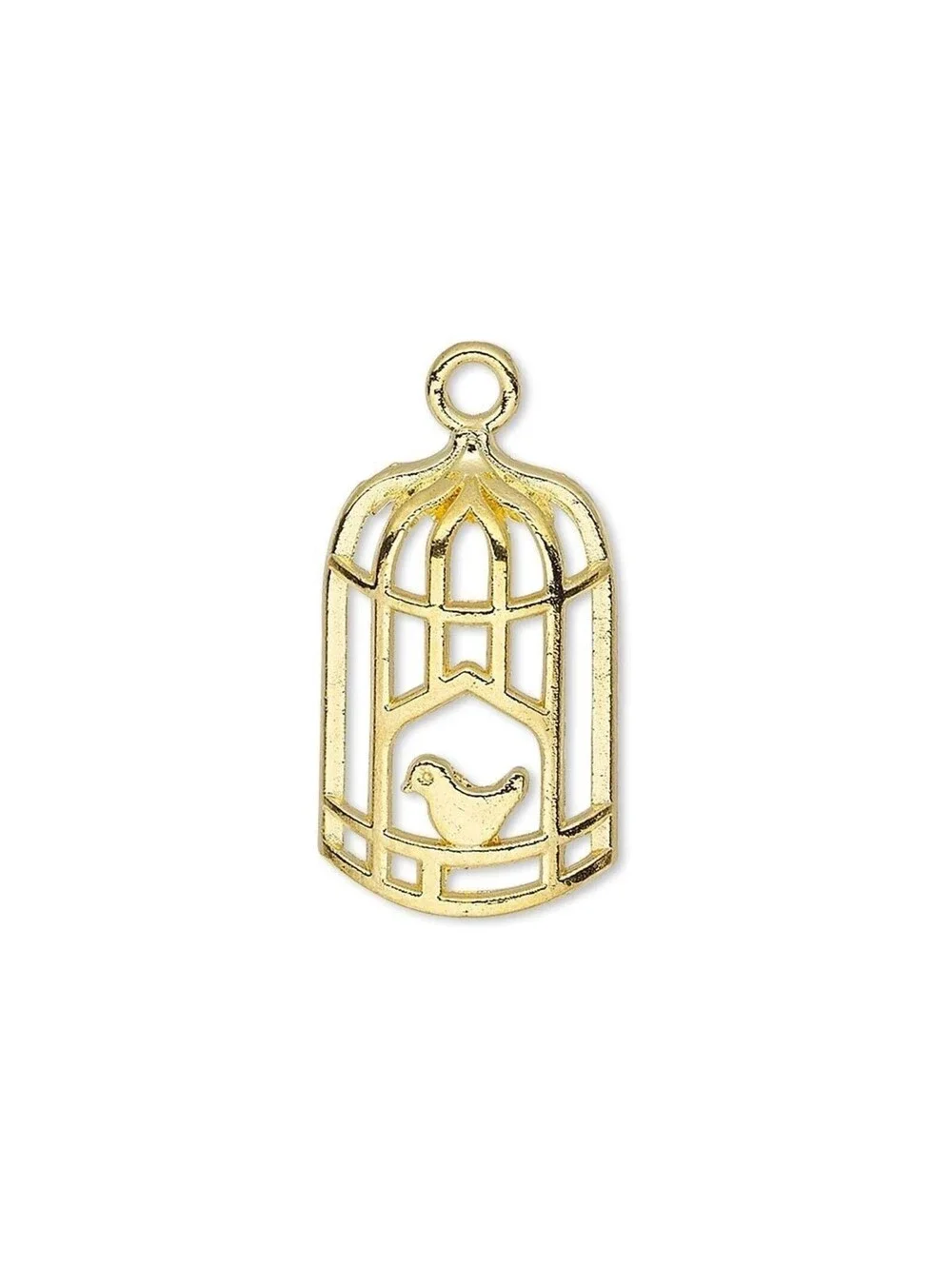 10 Gold 14K Plated Pewter Bird in a Cage Charms Drops Pendants 21x14mm Bulk Lot